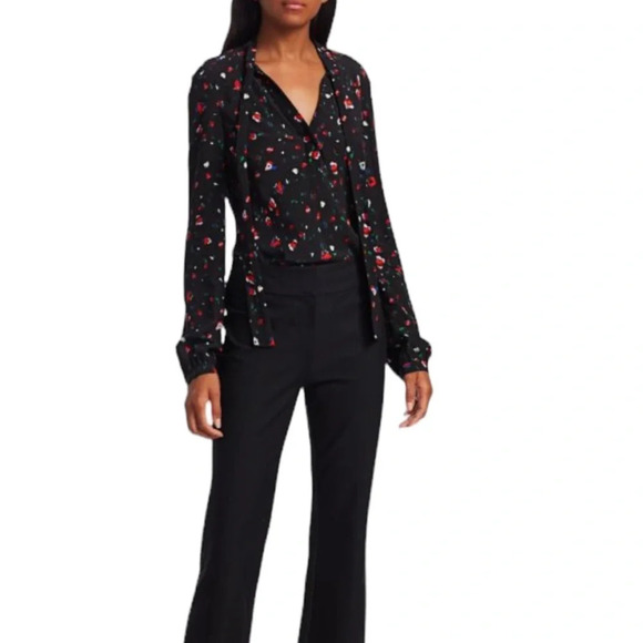 NWT DEREK LAM 10 Crosby Evadne Floral Tie Front Blouse Black Size 2 - Picture 3 of 14